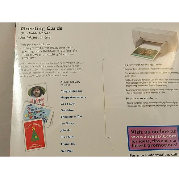Invent It! Greeting Cards  Gloss Finish Ink Jet 02254-0 10 Cards/ 10 Envelopes - Picture 3 of 8